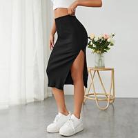 Women's Skirt Bodycon Midi Skirts Split Ends Solid Colored Street Casual Daily Summer Polyester Fashion Casual Black Lightinthebox