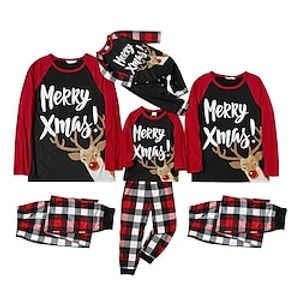 Family Christmas Pajamas Cotton Graphic Home Print Red Long Sleeve Mommy And Me Outfits Active Matching Outfits Lightinthebox