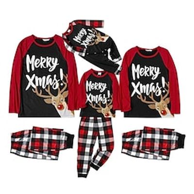 Family Christmas Pajamas Cotton Graphic Home Print Red Long Sleeve Mommy And Me Outfits Active Matching Outfits Lightinthebox