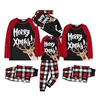 Family Christmas Pajamas Cotton Graphic Home Print Red Long Sleeve Mommy And Me Outfits Active Matching Outfits Lightinthebox - thumbnail