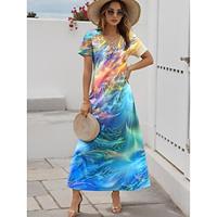 Women's Elegant Dress Graphic Abstract Split Print V Neck Maxi Dress Stylish Date Vacation Short Sleeve Summer Lightinthebox