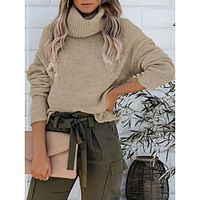 Women's Turtleneck Stylish Sweater Ribbed Knit Hole Solid Color Pullover Jumper Casual Outdoor Daily Fall Winter Pink Red S M Lightinthebox - thumbnail