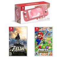 Nintendo Switch Lite Console Coral Pink With The Legend Of Zelda: Breath Of The Wild & Mario Party Superstars