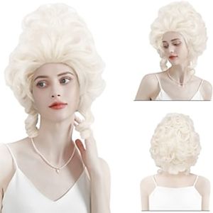 Wig Platinum Blonde Beehive Wig 18th Century Baroque Wig for Women Lady Natural Synthetic Victorian Cosplay Party Costume Wig (Platinum Blonde) miniinthebox