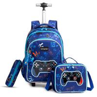 Eazy Kids 18 Inch Set Of 3 Trolley School Bag With Lunch Bag And Pencil Case Gamer - Blue