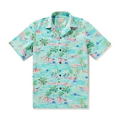 Men's Shirt Flamingo Coconut Tree Graphic Prints Beach Turndown Blue 3D Print Casual Going out Short Sleeves Button-Down Print Clothing Apparel Tropical Designer Casual Hawaiian miniinthebox