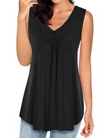 V Neck Plain Buttons Sleeveless T-shirt - thumbnail