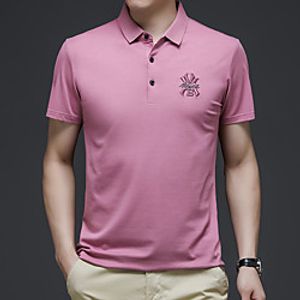 Men's Polo Other Prints Letter Embroidered Short Sleeve Casual Tops Business Simple White Black Blushing Pink Lightinthebox