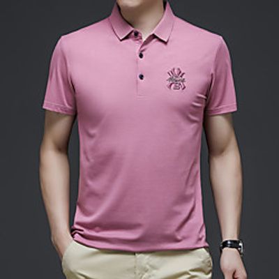 Men's Polo Other Prints Letter Embroidered Short Sleeve Casual Tops Business Simple White Black Blushing Pink Lightinthebox