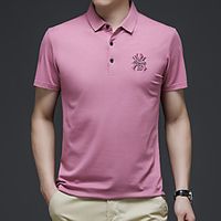 Men's Polo Other Prints Letter Embroidered Short Sleeve Casual Tops Business Simple White Black Blushing Pink Lightinthebox - thumbnail