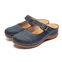 Women's Sandals Vintage Clogs Booties Ankle Boots Buckle Flat Heel Open Toe PU Buckle Solid Colored Royal Blue Dark Blue Red Lightinthebox - thumbnail