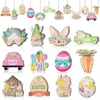 24 Easter Decorations - Wooden Hanging Decorations For The Easter Tree Easter Home Dcor - Easter Eggs Gnomes Chicks Bunnies miniinthebox - thumbnail