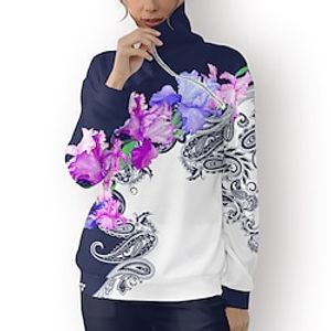 Women's Golf Hoodie Golf Pullover Golf Sweatshirt Thermal Warm Breathable Moisture Wicking Long Sleeve Golf Outerwear Top Regular Fit 1/4 Zip Stand Collar Floral Spring Autumn Tennis Golf Pickleball miniinthebox