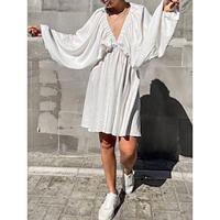 Women's Black Dress White Dress Ruched Backless Vacation Casual Mini Dress A Line V Neck Lantern Sleeve Black Summer Lightinthebox