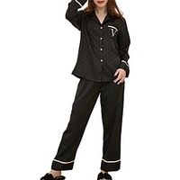 Women's Pajamas Sets Stripe Dot Fashion Comfort Home Ice Silk Lapel Long Sleeve Pant Pocket Button Spring Summer Black  Letter Lightinthebox - thumbnail