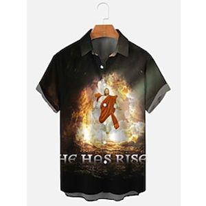Men's Shirt Summer Hawaiian Shirt Graphic Prints Happy Easter Easter Jesus Turndown Black Street Casual Short Sleeves Button-Down Print Clothing Apparel Fashion Streetwear Designer Soft Lightinthebox