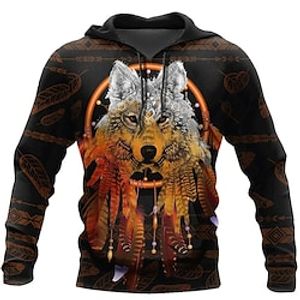 Men's Pullover Hoodie Sweatshirt Brown Hooded Wolf Graphic Prints Print Daily Sports 3D Print Basic Streetwear Designer Spring   Fall Clothing Apparel Hoodies Sweatshirts  Long Sleeve Lightinthebox