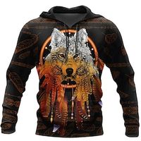 Men's Pullover Hoodie Sweatshirt Brown Hooded Wolf Graphic Prints Print Daily Sports 3D Print Basic Streetwear Designer Spring   Fall Clothing Apparel Hoodies Sweatshirts  Long Sleeve Lightinthebox - thumbnail