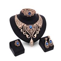 European and American high-end necklace, earring, bracelet, ring set, ladies party alloy four-piece jewelry factory wholesale