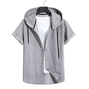Men's Shirt Lattice Short Sleeve Casual Tops Casual Gray / White miniinthebox