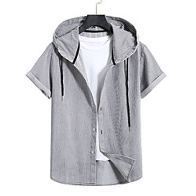 Men's Shirt Lattice Short Sleeve Casual Tops Casual Gray / White miniinthebox