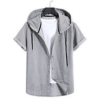 Men's Shirt Lattice Short Sleeve Casual Tops Casual Gray / White miniinthebox - thumbnail