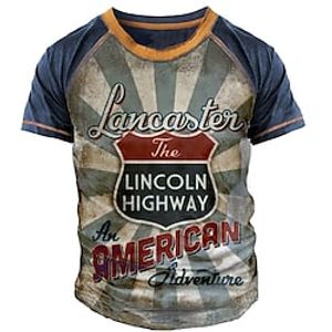 Men's T shirt 3D Print Graphic Letter Crew Neck Street Casual Print Short Sleeve Tops Basic Fashion Classic Comfortable Blue Lightinthebox
