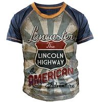 Men's T shirt 3D Print Graphic Letter Crew Neck Street Casual Print Short Sleeve Tops Basic Fashion Classic Comfortable Blue Lightinthebox - thumbnail