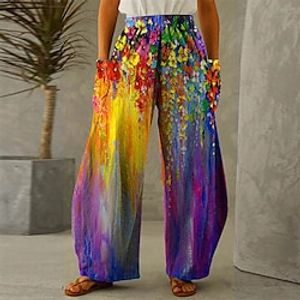 Women's Wide Leg Chinos Capri shorts Black White Blue Casual Chino Lounge Casual Daily Going out Pocket Print Micro-elastic Ankle-Length Galaxy L XL XXL 3XL miniinthebox