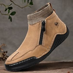 Men's Boots Retro Handmade Shoes Fleece lined Hiking Cycling Shoes Casual British Daily Office  Career Leather Tissage Volant Warm Slip Resistant Mid-Calf Boots Lace-up Black Brown Green Fall Winter miniinthebox