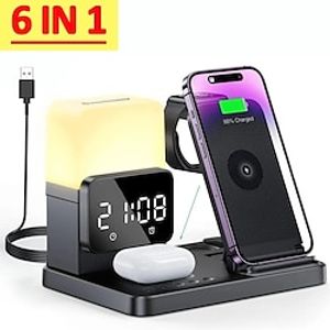 6 In 1 Foldable Lamp Wireless Charger Pad Stand Alarm Clock For IPhone 14 13 12 11 X XR Airpods Pro Fast Charging Dock Station Lightinthebox