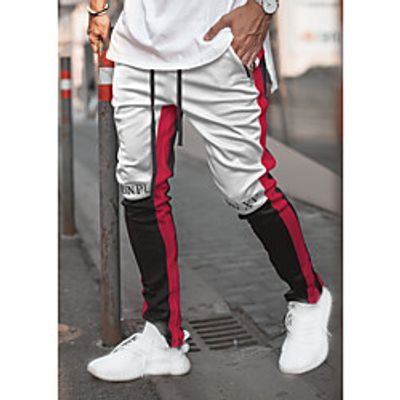Men's Sweatpants Joggers Track Pants Bottoms Drawstring Patchwork Cotton Fitness Gym Workout Performance Running Training Breathable Soft Sweat wicking Sport White Red Gray / Micro-elastic miniinthebox