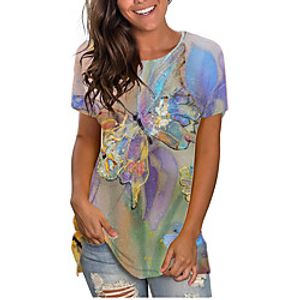 Women's Butterfly T shirt Butterfly Print Round Neck Basic Tops Blushing Pink miniinthebox