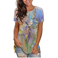 Women's Butterfly T shirt Butterfly Print Round Neck Basic Tops Blushing Pink miniinthebox - thumbnail
