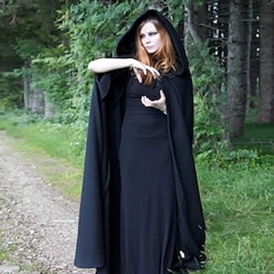 Witch Cosplay Costume Masquerade Adults' Women's Halloween Halloween Halloween Masquerade Festival  Holiday Polyster Black Women's Easy Carnival Costumes Solid Color  Dress  Gloves  Cloak Lightinthebox