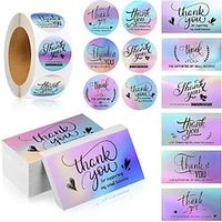 500/ 50pcs/roll rainbow laser thank you label stickers small business cards adhesive stickers labels for scrapbooking stationery miniinthebox - thumbnail