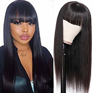 straight wigs with bangs brazilian virgin with elastic bands natural black color wig for women (14inch) miniinthebox