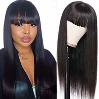 straight wigs with bangs brazilian virgin with elastic bands natural black color wig for women (14inch) miniinthebox - thumbnail