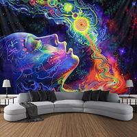 Blacklight Tapestry UV Reactive Glow in the Dark Psychedelic Woman Trippy Misty Nature Landscape Hanging Tapestry Wall Art Mural for Living Room Bedroom Lightinthebox