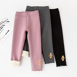 Toddler Girls' Fleece Lined Leggings Solid Color Active Outdoor 3-7 Years Winter Black Pink Dark Gray Lightinthebox