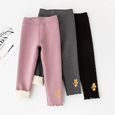 Toddler Girls' Fleece Lined Leggings Solid Color Active Outdoor 3-7 Years Winter Black Pink Dark Gray Lightinthebox