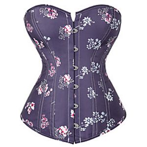 Corset Women's Corsets Comfortable Overbust Corset Backless Tummy Control Strappy Flower Hook  Eye Lace Up Polyester Party  Evening Walking Spring Summer Purple  Print  Push Up Lightinthebox