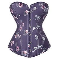 Corset Women's Corsets Comfortable Overbust Corset Backless Tummy Control Strappy Flower Hook  Eye Lace Up Polyester Party  Evening Walking Spring Summer Purple  Print  Push Up Lightinthebox - thumbnail