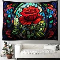 Stained Glass Rose Hanging Tapestry Wall Art Large Tapestry Mural Decor Photograph Backdrop Blanket Curtain Home Bedroom Living Room Decoration miniinthebox - thumbnail