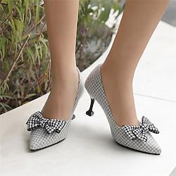 Women's Heels Print Shoes Party Leopard Plaid Bowknot Stiletto Pointed Toe Elegant Vintage PU Loafer Wine Light Brown Black Lightinthebox