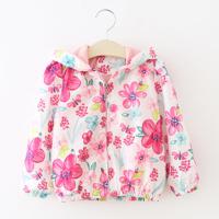 Floral Printed Girl Hooded Coat - thumbnail