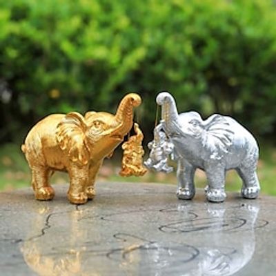 Golden Elephant Statues Decor, Elephant Figurines Collection, Elephant Home Decoration, Ideal Gift for Mother Father Love Collectible Animal Sculpture for Living Room  Bedroom miniinthebox