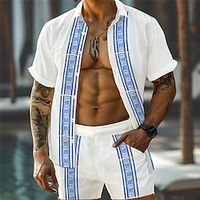 Greek Watercolor Men's Resort 3D Printed Hawaiian Shirt And Shorts Set Regular Fit Short Sleeve Beach Shirts Suits Summer Vacation Daily Wear S TO 3XL Lightinthebox