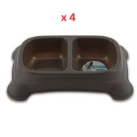 M-pets Plastic Double Bowl Grey 2x650ml (Pack of 4)