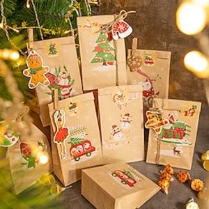 12pcs Gift Bags for Christmas, Xmas Advent Calendar Gift Bags, 12 Day Countdown Calendar Hanging Bags, 2023 Christmas Kraft Paper DIY Bag with Sticker Lightinthebox